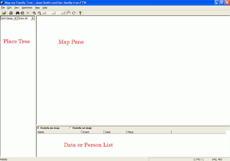 Map My Family Tree 1.4 : Main Window