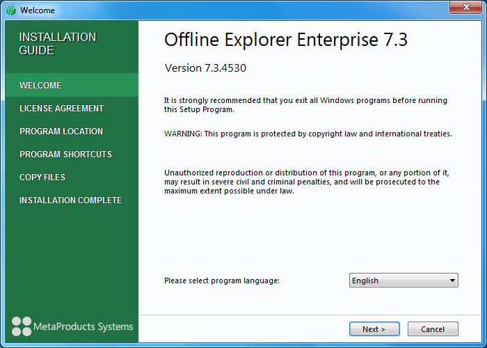 Offline Explorer Enterprise 7.3 : Setup