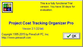 Project Cost Tracking Organizer Pro 3.1 : Main window