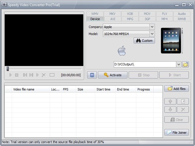Speedy Video Converter Pro 4.1 : Main Screen
