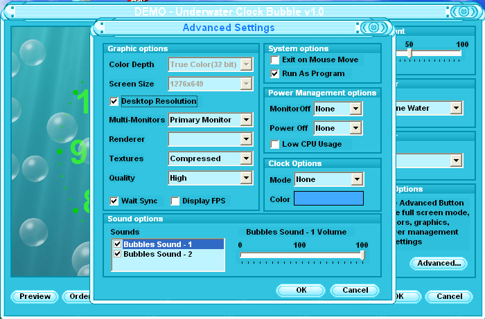 Underwater Clock Bubble Screen Saver 1.0 : Advanced settings