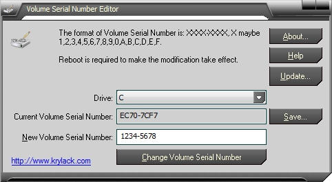 Volume Serial Number Editor 1.8 : Main window
