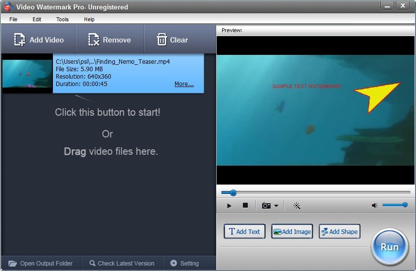 Video Watermark Pro 5.1 : Main Window