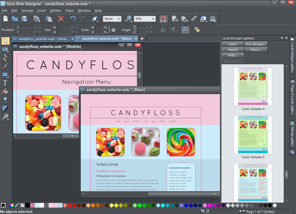 Xara Web Designer 12.0 : Candyfloss is one of the ready-made web themes included in Xara Web Designer