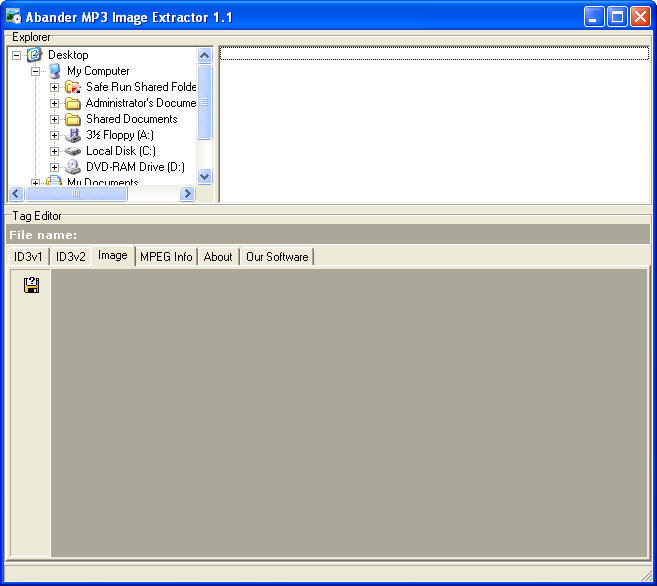 Abander MP3 Image Extractor 1.1 : User interface.