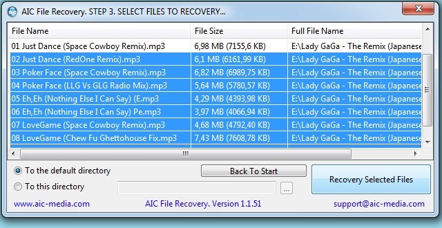 AIC File Recovery 1.2 : Main window