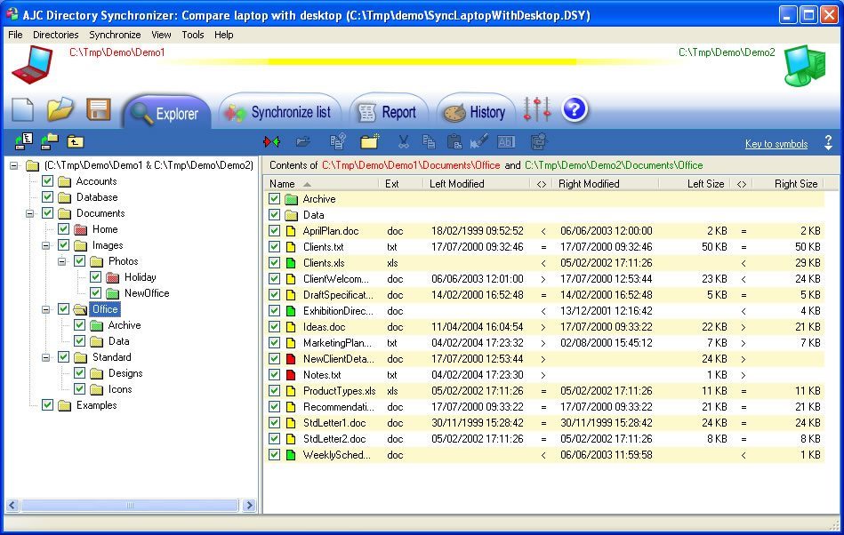 AJC Directory Synchronizer 2.7 : Main Window