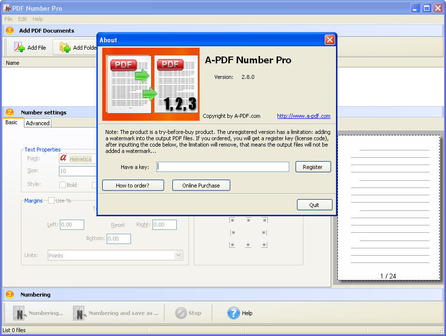 A-PDF Number Pro 2.8 : Main window