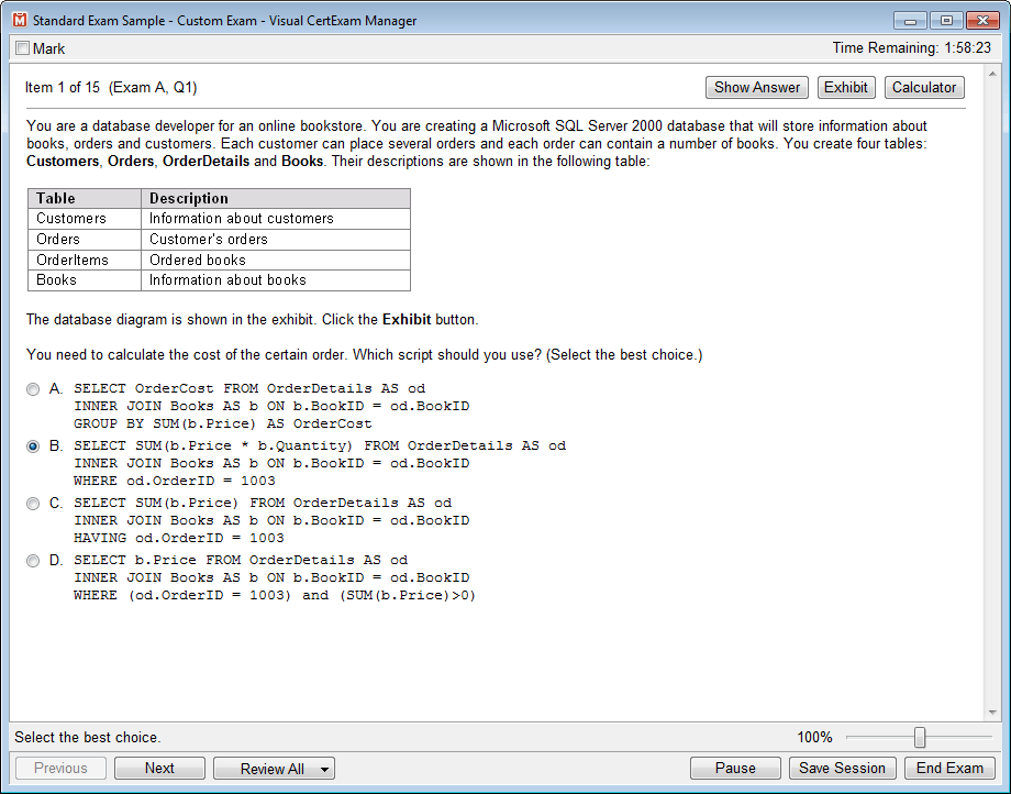 Avanset VCE Exam Simulator Pro 1.1 : Main window
