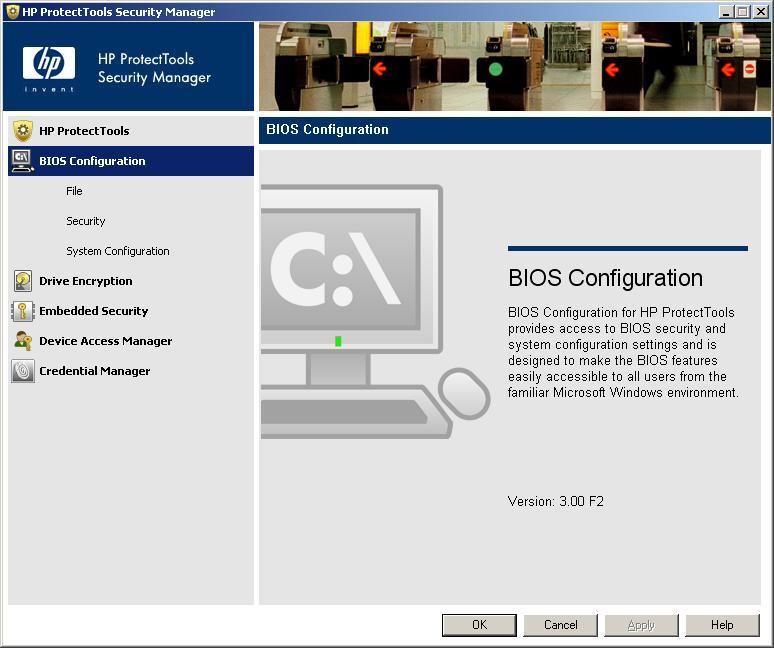 BIOS Configuration for HP ProtectTools 3.0 : BIOS Initial Screen