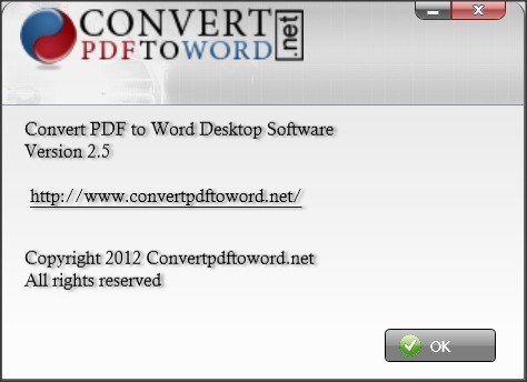 Convert PDF to Word Software 2.5 : About Window