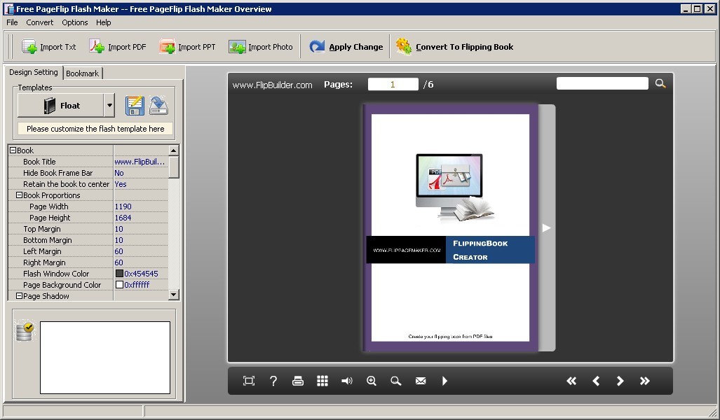 Free PageFlip Flash Maker 3.2 : Main Interface