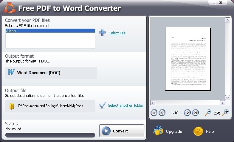Free PDF to Word Converter 5.1 : Main Window