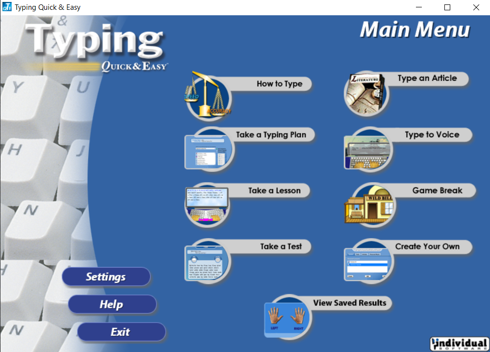 Learn Typing Quick & Easy 17.2 : Main menu
