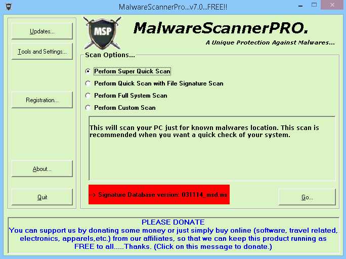 Malware Scanner PRO 6.2 : Main Window