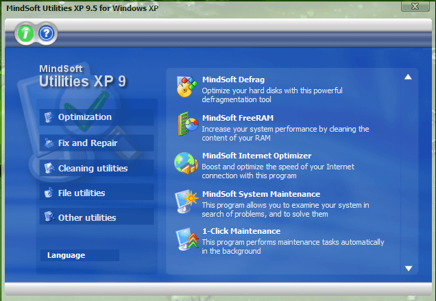 MindSoft Utilities XP 2008.0 : Main Window