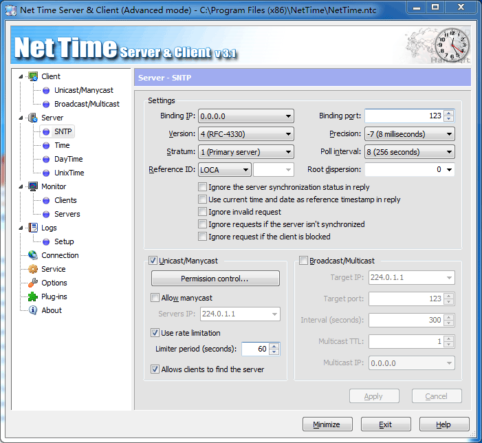 Net Time Server & Client 3.2 : Main Window
