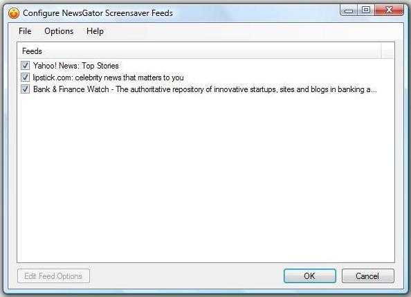 NewsGator Screen Saver 1.0 : Feed Configuration