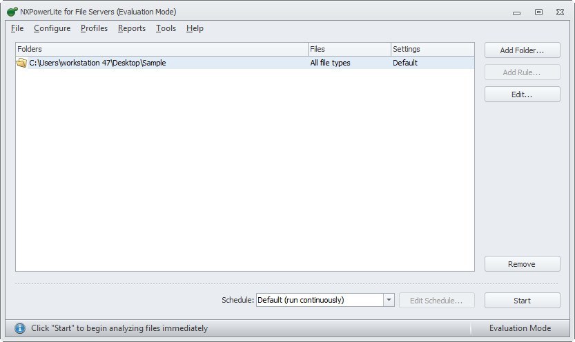 NXPowerLite for File Servers 5.1 : Main window