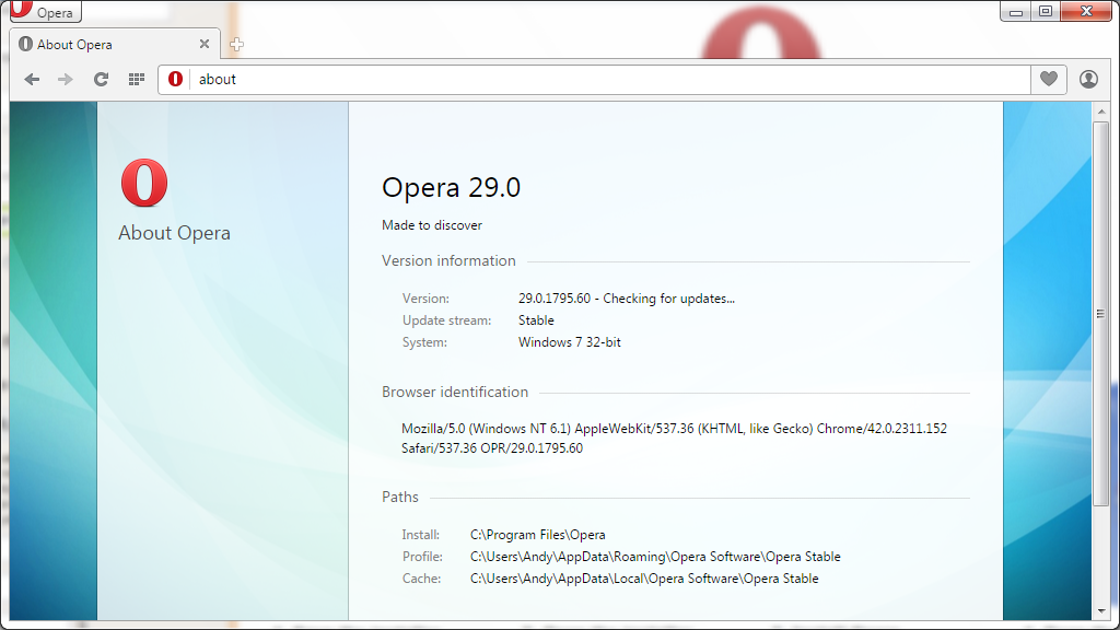 Opera 29.0 : Main window