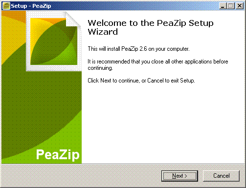 PeaZip 2.6 beta : Setup Screen