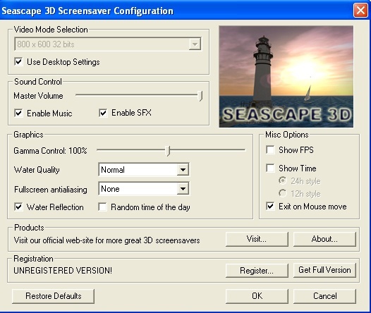 Seascape 3D Screensaver : Settings