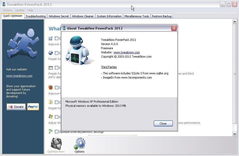 TweakNow PowerPack 2012 4.0 : Main window
