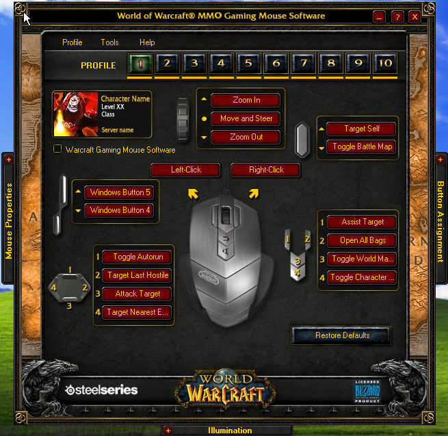 World of Warcraft MMO Gaming Mouse 1.1 : Main window