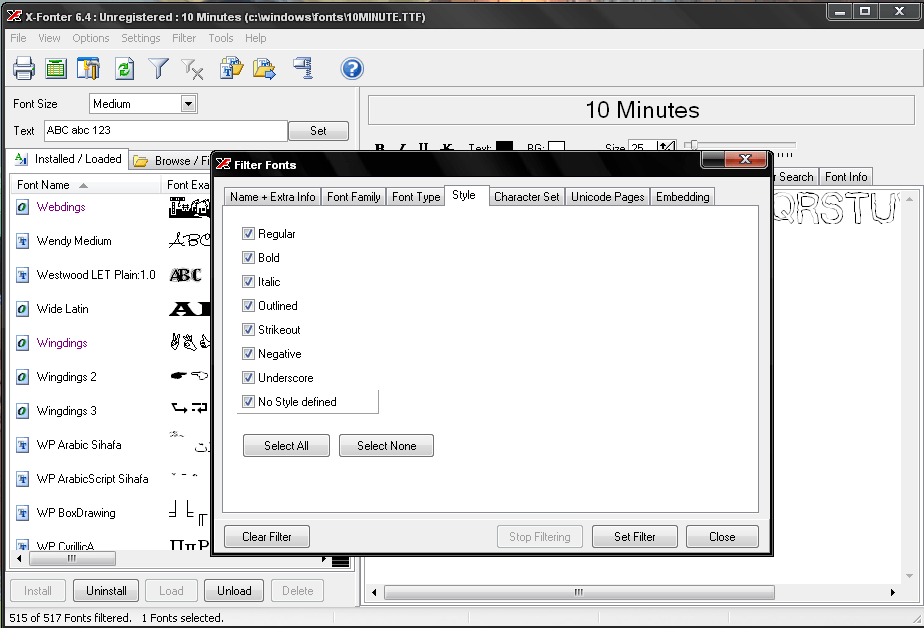 X-Fonter 6.4 : Filter Fonts