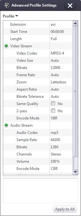 Xilisoft MOV Converter 7.6 : Advanced Profile Settings