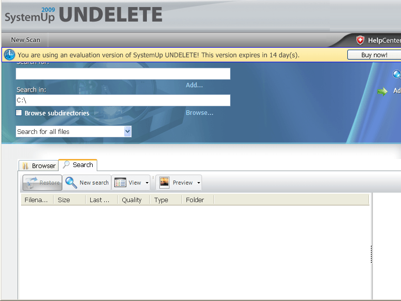 zoneLINK SystemUp 2009 Undelete 1.0 : Search Option