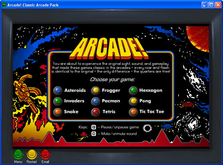 Arcade Classic Pack : Main window