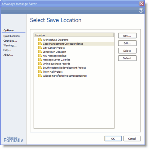 Advansys Message Saver Pack 2.0 : Main Window