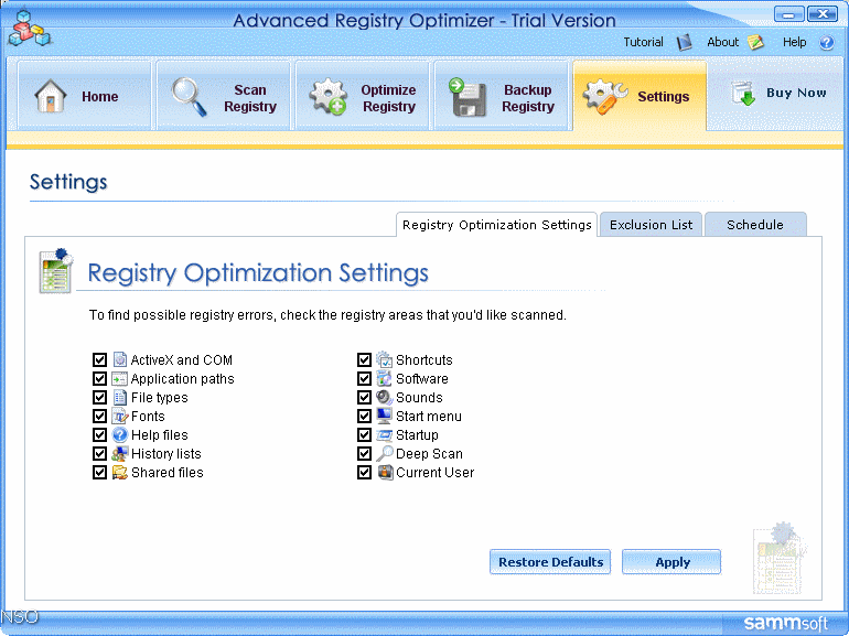 Advanced Registry Optimizer 5.3 : Settings