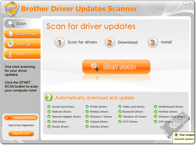 Brother Driver Updates Scanner 2.5 : Main window.