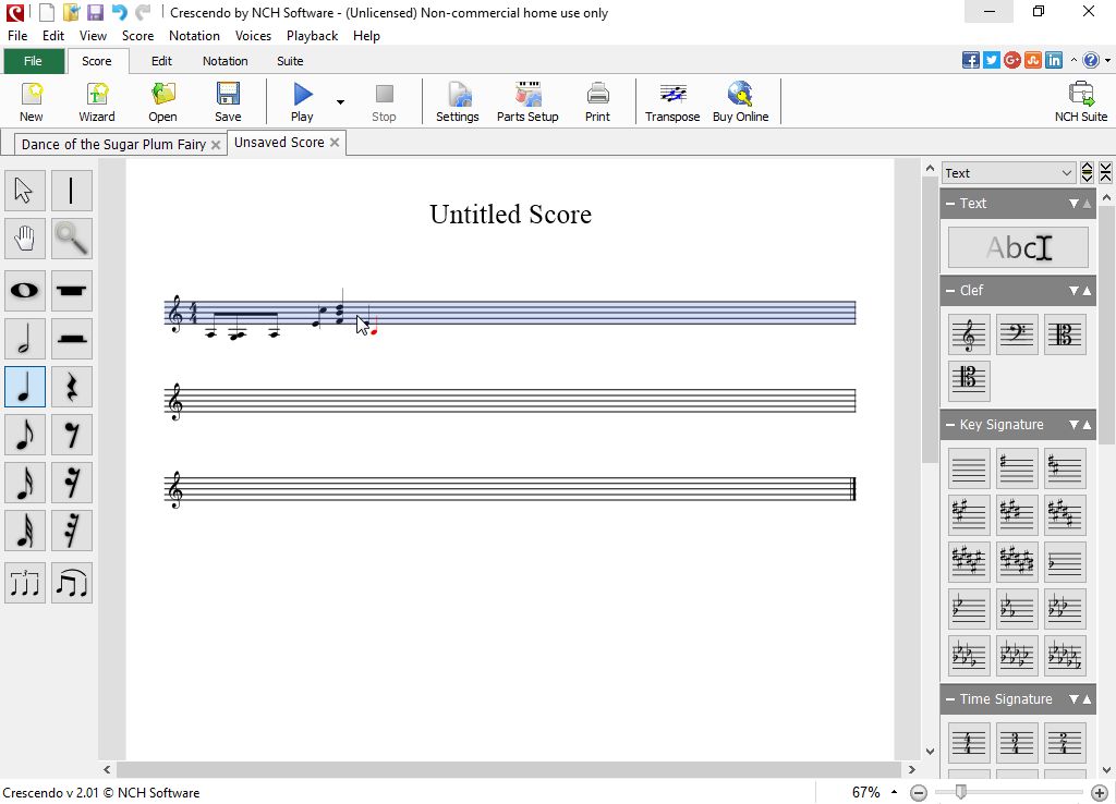 Crescendo Music Notation Editor 2.0 : Adding notes