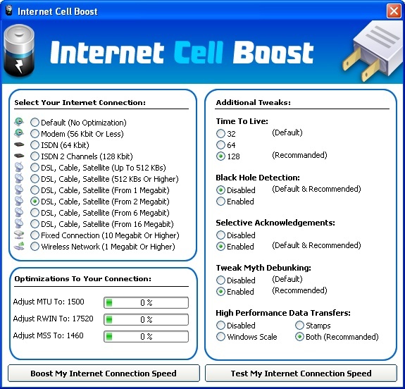 Internet Cell Boost 1.0 : Main Window