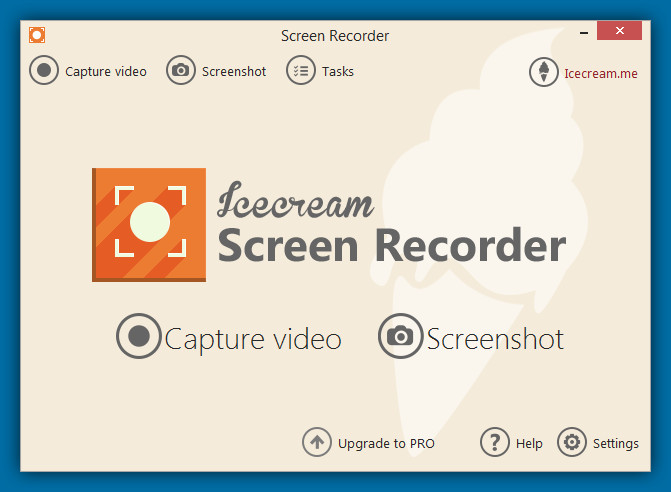 Icecream Screen Recorder 2.6 : Start Window