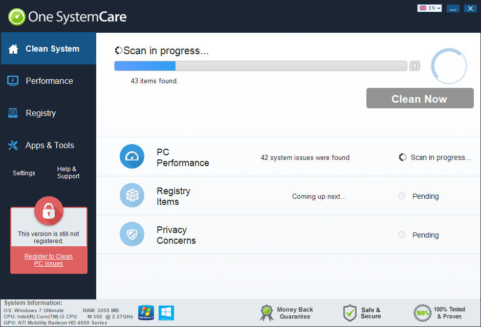 One System Care 2.1 : Main window