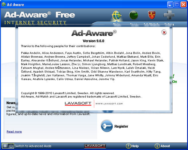 Ad-aware 9.6 : Main Window