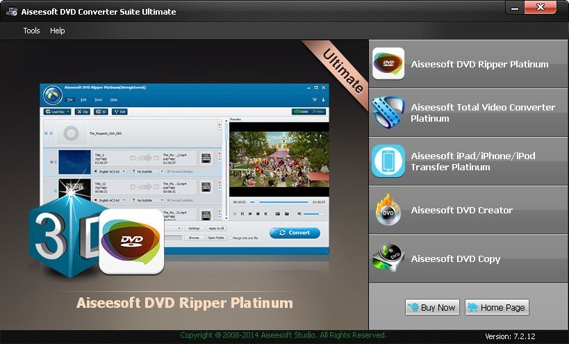 Aiseesoft DVD Converter Suite Ultimate 7.2 : Main Window