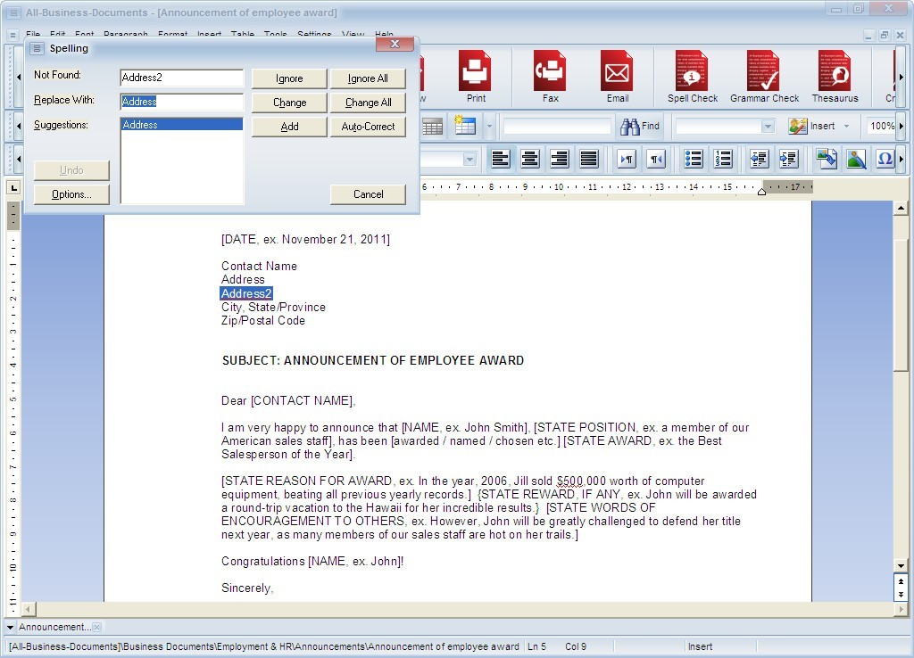 All-Business-Documents 5.1 : Spell Check Window