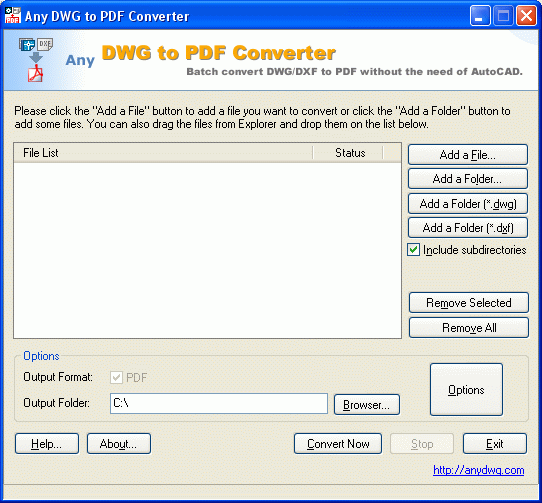A-PDF AutoCAD to PDF 3.3 : Main window