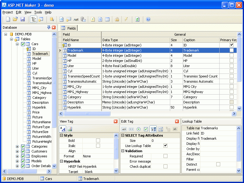 ASP.NET Maker 3.3 : Main Window