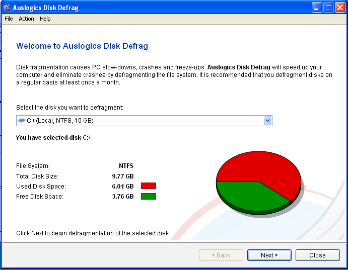 AusLogics Disk Defrag 1.5 : Main window
