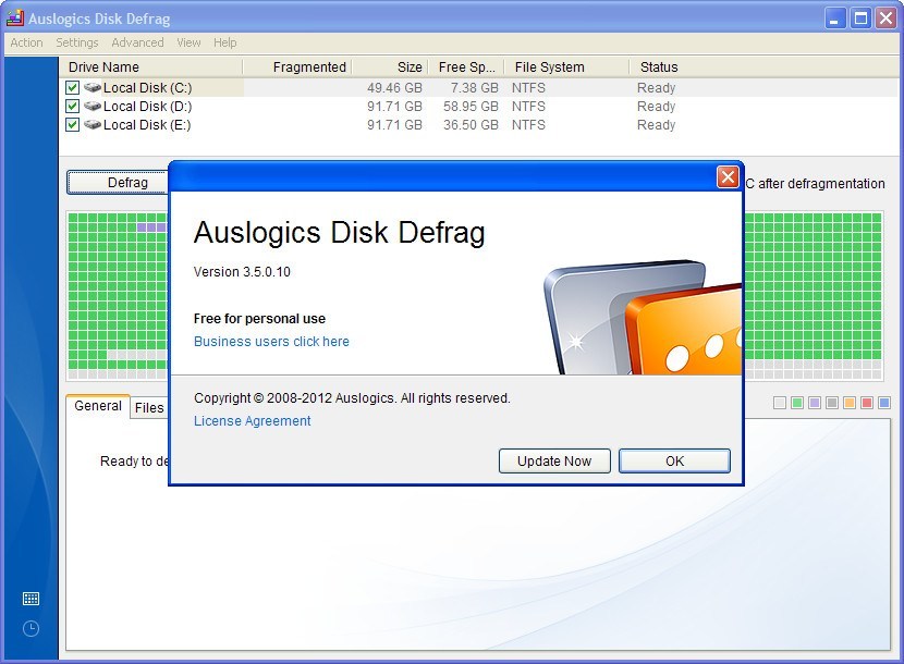 AusLogics Disk Defrag 3.5 : Main window