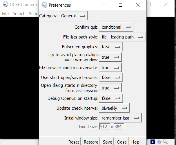 Chimera 1.1 : Preferences menu