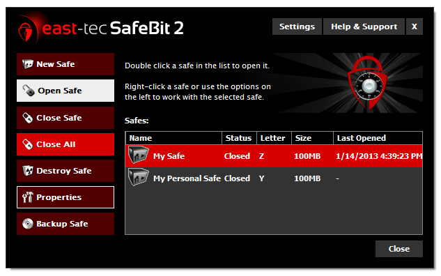 east-tec SafeBit 2.0 : Main Window