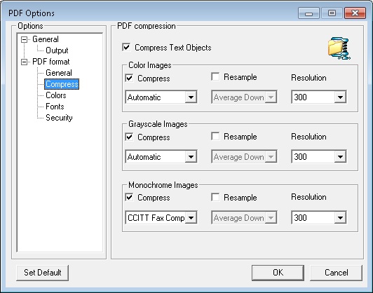 Excel to PDF Converter 5.0 : Compress Options