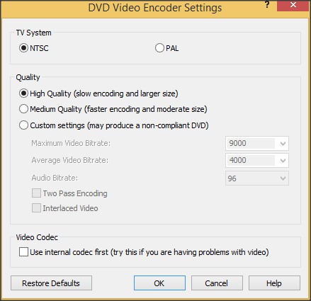 Express Burn 5.1 : DVD Video Encoder Settings